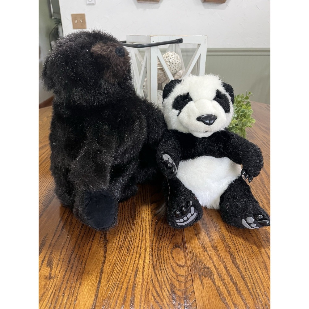 Folkmanis Sitting Panda & Black Bear Hand Puppets Claws Realistic Stuffed